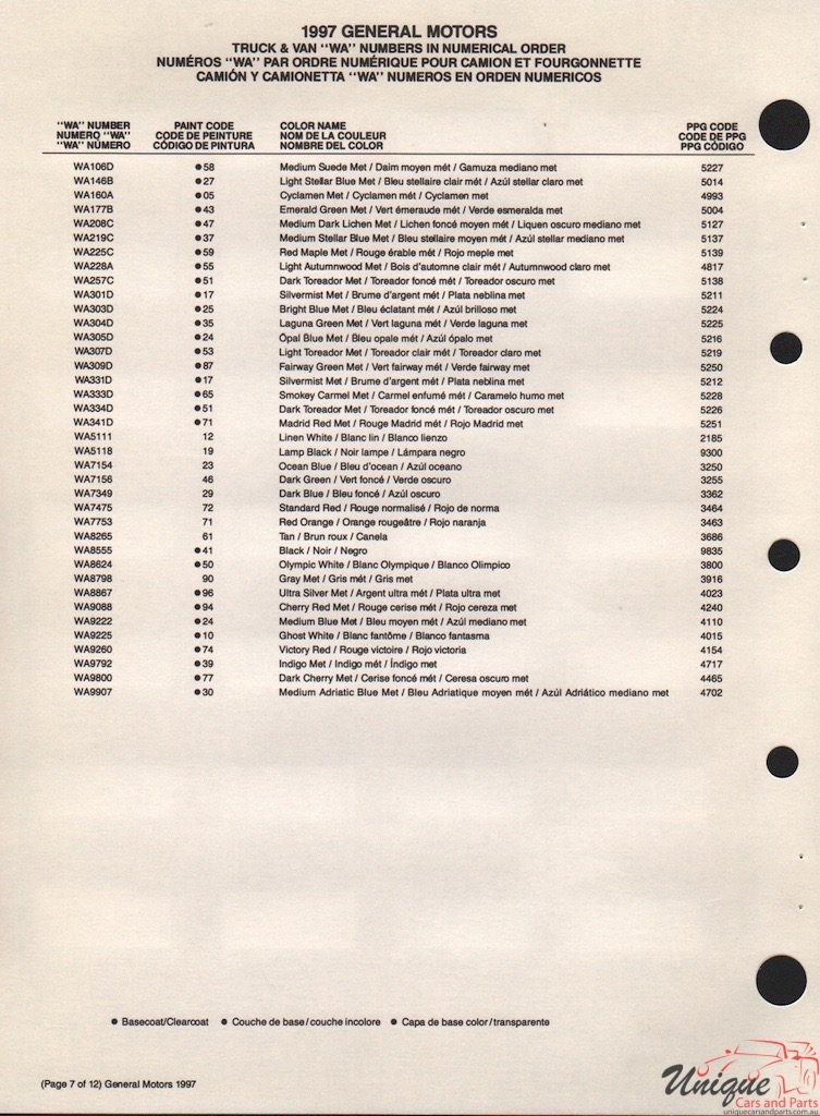 1997 GM Truck Van Paint Charts PPG 4